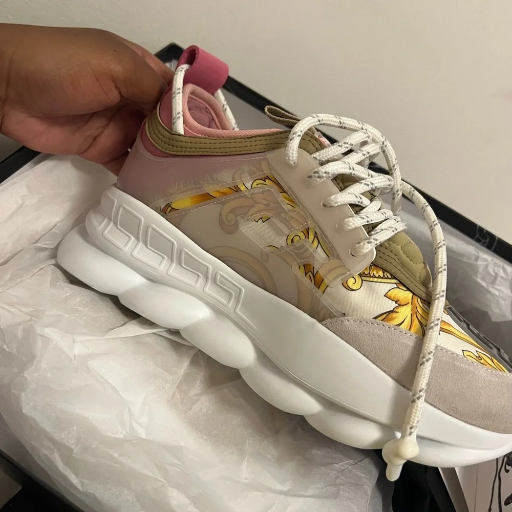 Versace Pink Beige Gold Barocco Platform Sneakers